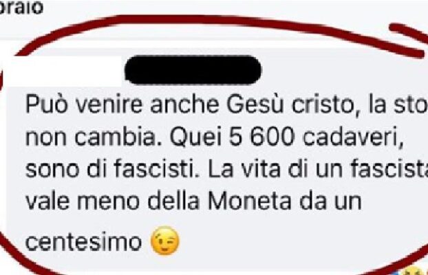 Giorno del ricordo, commento shock: «Vita fascista vale meno di una moneta di un centesimo». Ira Roberti